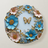 🦋 青とピンクの花柄蝶のインテリアアクセント 🦋 ラウンドクッション (裏面)
