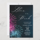 青とピンクの花火　性別発表 招待状 (正面)