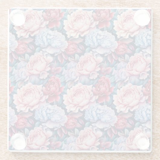 青とピンクの花 ガラスコースター (裏面)