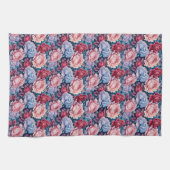 青とピンクの花 キッチンタオル (横)