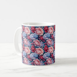 青とピンクの花 コーヒーマグカップ