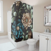 青とピンクの花 シャワーカーテン (インサイチュ)