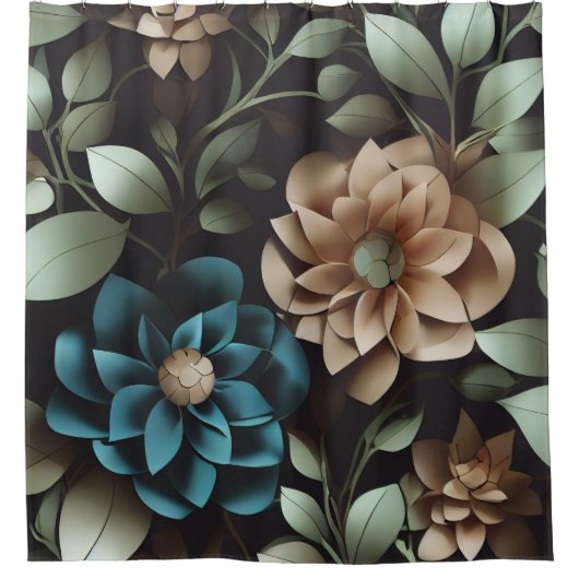 青とピンクの花 シャワーカーテン (正面)