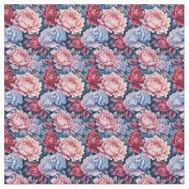 青とピンクの花 ファブリック