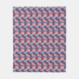 青とピンクの花 フリースブランケット