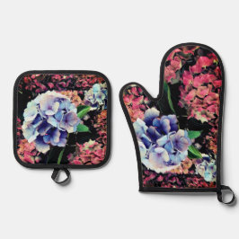 青とピンクの花 鍋つかみ&鍋敷きセット