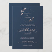 青とピンクの葉の結婚式招待状 招待状 (正面/裏面)