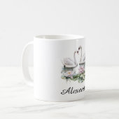 青とピンクの蓮の花 白鳥 コーヒーマグカップ (正面左)