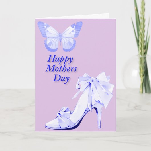 青とピンクの蝶と靴 カード (正面)