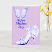 青とピンクの蝶と靴 カード (黄色い花)