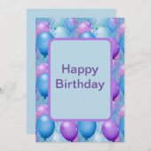 青とピンクの誕生日バルーン シーズンカード (正面/裏面)