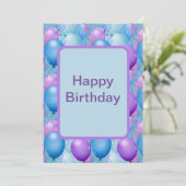 青とピンクの誕生日バルーン シーズンカード (スタンド正面)