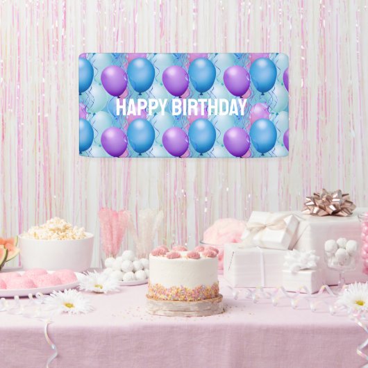 青とピンクの誕生日バルーン 横断幕 (パーティー)