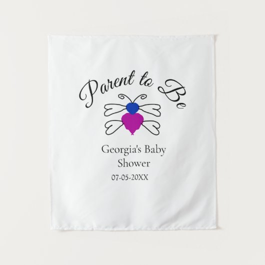 青とピンクの赤ちゃん歓迎会 ハニービー テキスト タペストリー (正面)