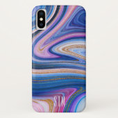 青とピンクの金ゴールド大理石アゲートモノグラム Case-Mate iPhoneケース (裏面)