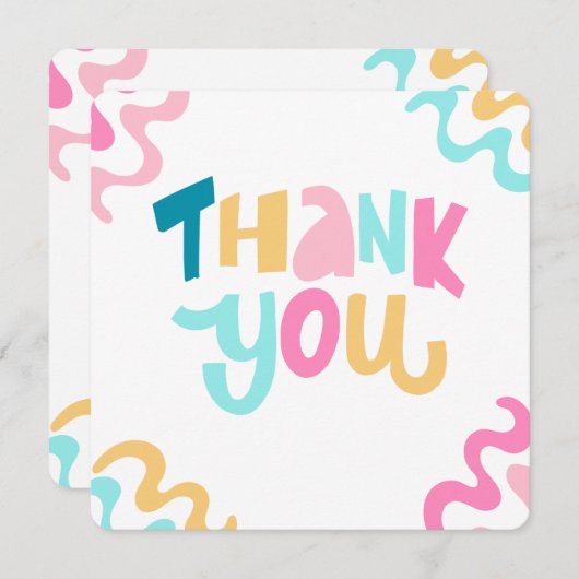 青とピンクシンプルの感謝していお前 サンキューカード (正面/裏面)