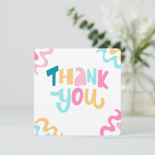 青とピンクシンプルの感謝していお前 サンキューカード (スタンド正面)