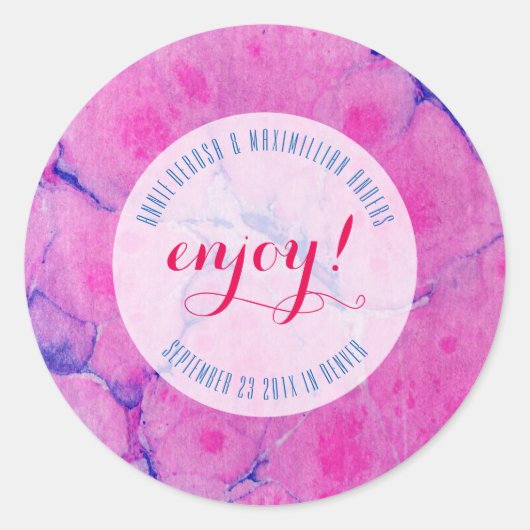 青とピンク色の大理石 ラウンドシール (正面)