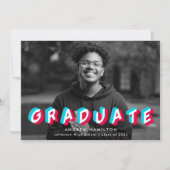 青とピンク|アナグリフ·フォト卒業パーティー 招待状 (正面)