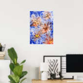 青とピーチの花咲く手描きの花の幻想 ポスター (ホームオフィス)