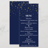 青とフェイクゴールドの星の結婚式メニューカード メニュー (正面/裏面)