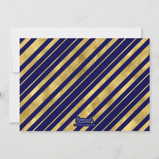 青とフェイク金ゴールド幾何学的フォトグラッドパーティー 招待状 (裏面)