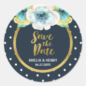 青とフェイク金ゴールド、フローラ保存日 ラウンドシール (正面)