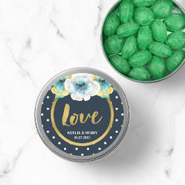 青とフェイク金ゴールド、水色フローラの愛 ラウンドシール