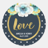 青とフェイク金ゴールド、水色フローラの愛 ラウンドシール (正面)