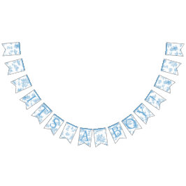 青とフランスの白のトワールデジュイ赤ちゃんシャワー バンティングフラッグ