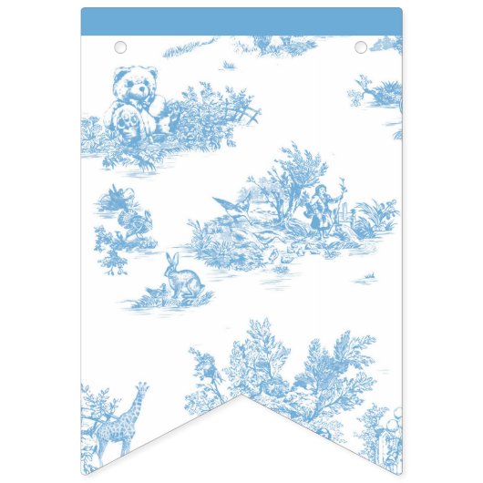 青とフランスの白のトワールデジュイ赤ちゃんシャワー バンティングフラッグ (第2の旗)