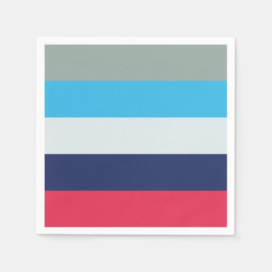 青とブルゴーニュのストライプ スタンダードカクテルナプキン (正面)