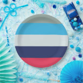 青とブルゴーニュのストライプ ペーパープレート (パーティー)