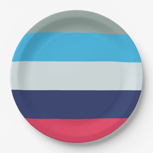 青とブルゴーニュのストライプ ペーパープレート (正面)