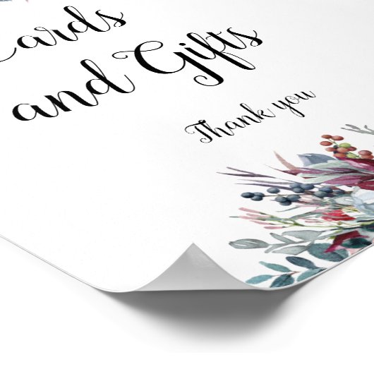 青とブルゴーニュのフローラカードとギフトサイン ポスター (角)