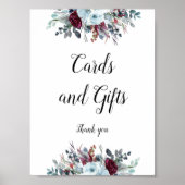 青とブルゴーニュのフローラカードとギフトサイン ポスター (正面)