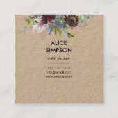 青とブルゴーニュのフローラ幾何学的クラフト スクエア名刺 (裏面)