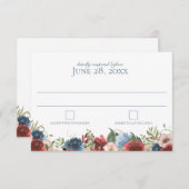 青とブルゴーニュの水結婚色の反応 出欠カード (正面/裏面)