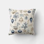 青とベージュのクリスマスオーナメントパターン クッション (裏面)