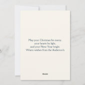 青とベージュのクリスマスオーナメントパターン シーズンカード (裏面)