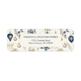 青とベージュのクリスマスオーナメントパターン ラベル