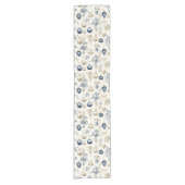 青とベージュのクリスマスオーナメント ショートテーブルランナー (正面)