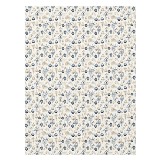 青とベージュのクリスマスオーナメント テーブルクロス (正面)