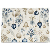 青とベージュのクリスマスオーナメント ラージペーパーバッグ (正面)