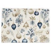 青とベージュのクリスマスオーナメント ラージペーパーバッグ (裏面)