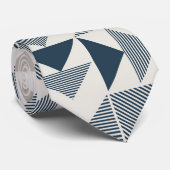 青とベージュのジオメトリック形状 ネクタイ (ロール)