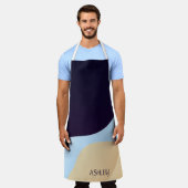 青とベージュのトーン エプロン (着用した状態)