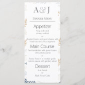 青とベージュのファーンイニシャルを使用した離れ メニュー (正面)