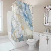 青とベージュの大理石デザインシャワーカーテン シャワーカーテン (インサイチュ)