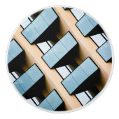 青とベージュの抽象芸術 セラミックノブ (正面)